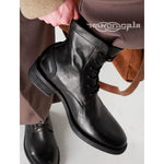 Washed Leather Lace-Up Motorcycle Ankle Boots 4