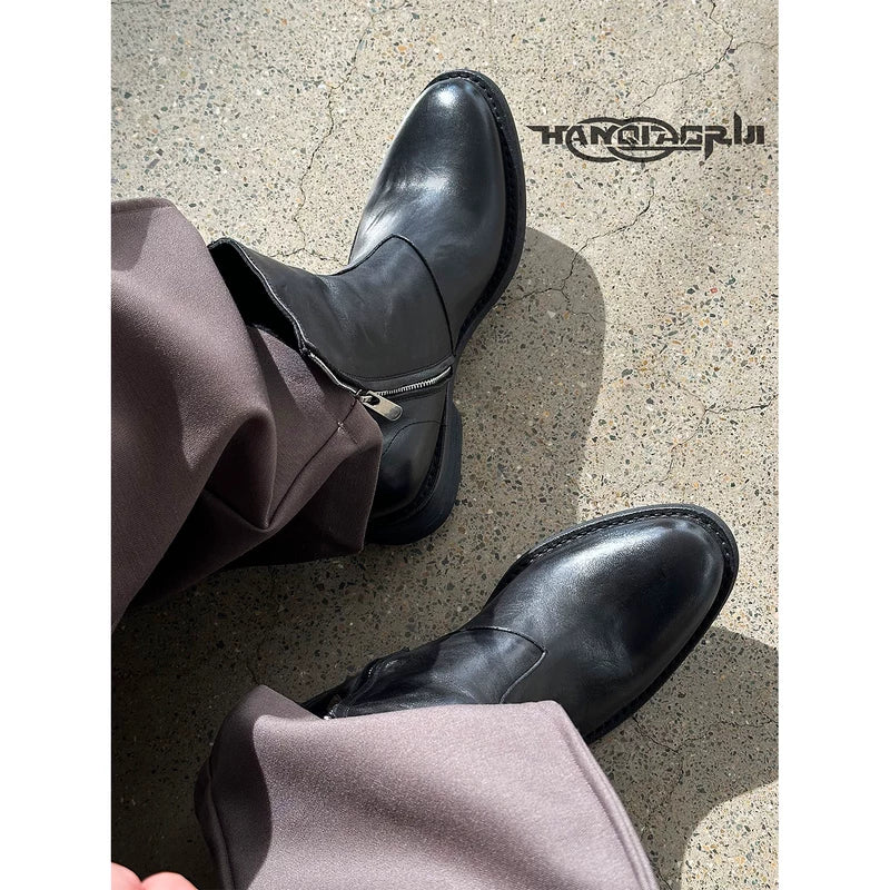 Washed Leather Zipper Chelsea Ankle Boots 4