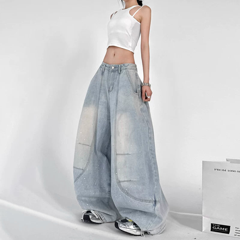 Washed Oversized Wide Leg Denim Pants 2