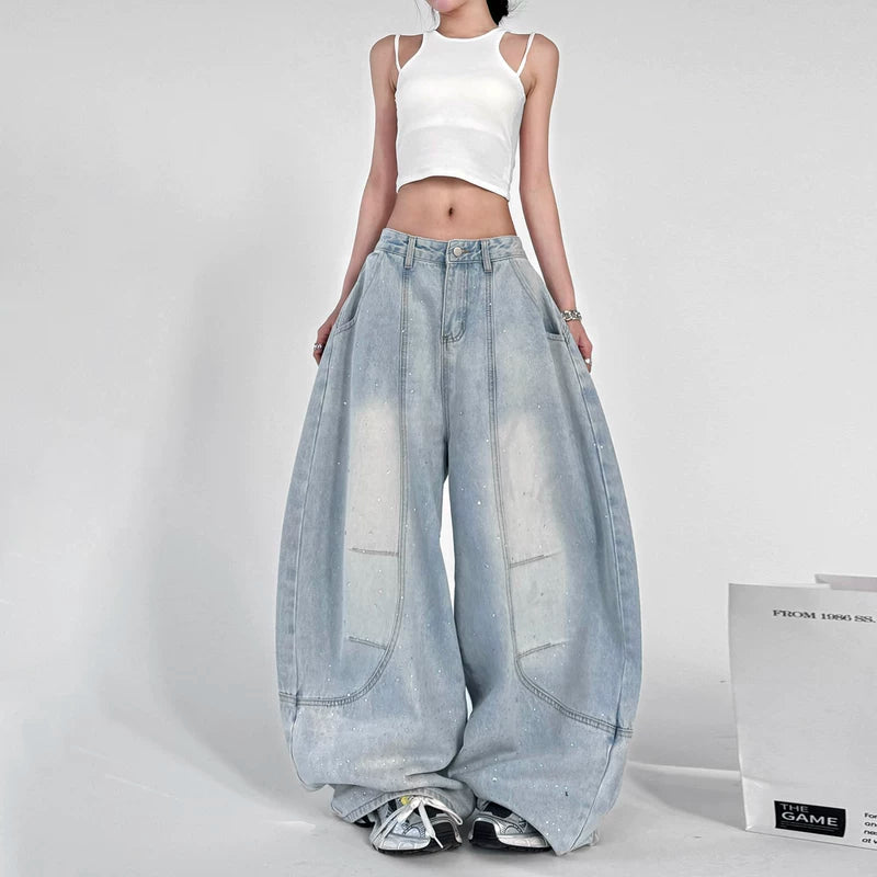 Washed Oversized Wide Leg Denim Pants 3