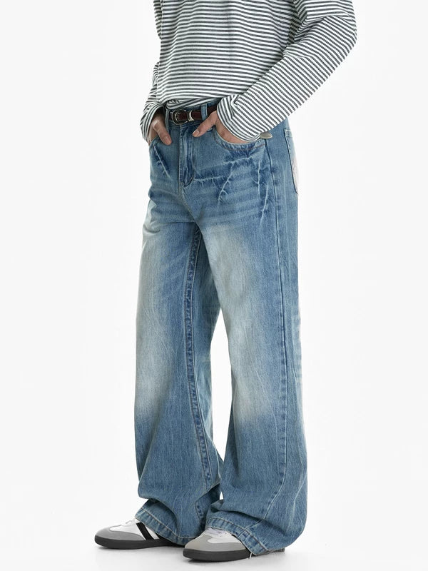 Washed Wide Leg Flare Jeans Pants 4