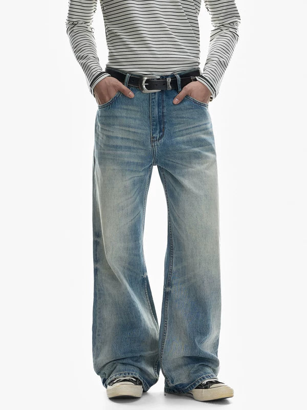 Washed Wide Leg Straight Fit Jeans Pants 2