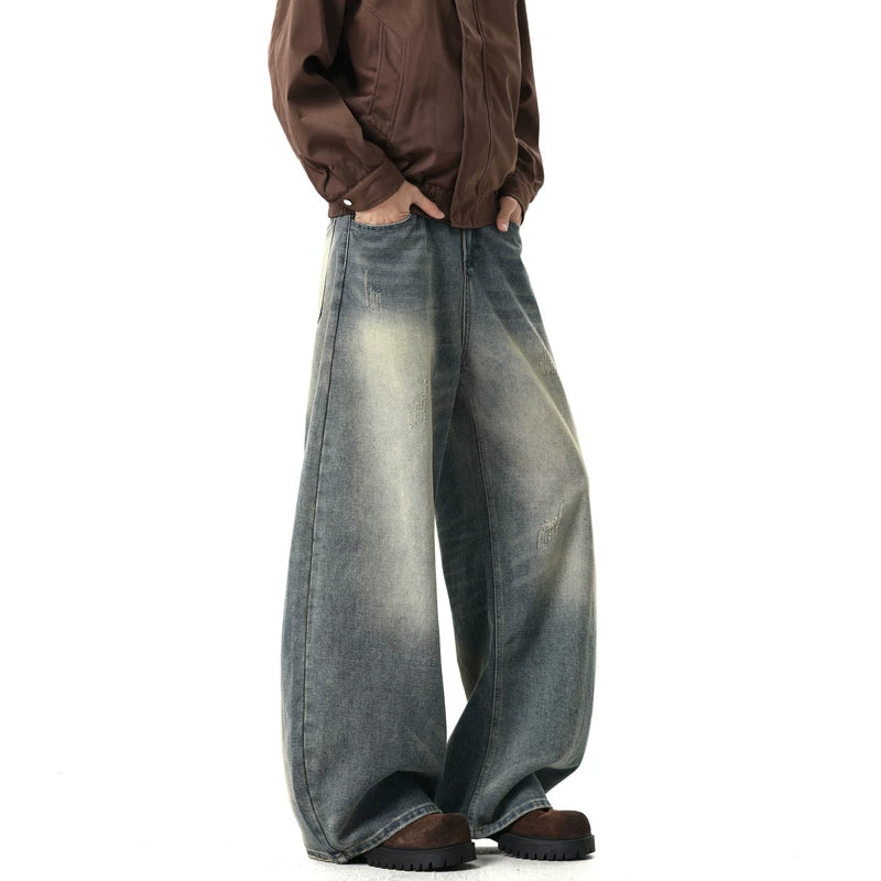 Washed Wide Leg Straight Jeans Pants 3