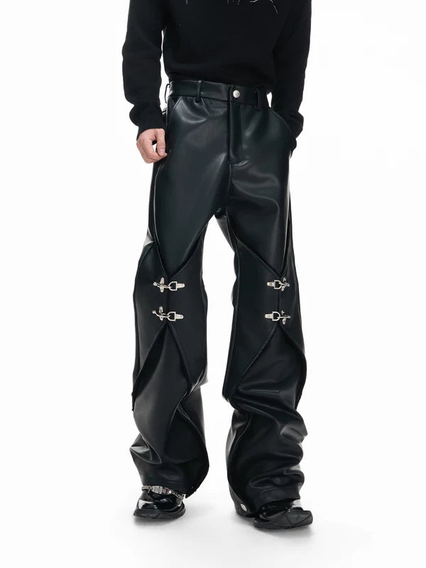 Wax-Coated Straight Leg Leather Pants 2