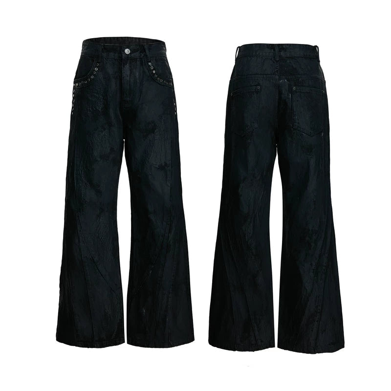 6190100759801,6190100759802,6190100759803,6190100759804, Wax Coated Wide Leg Denim Pants