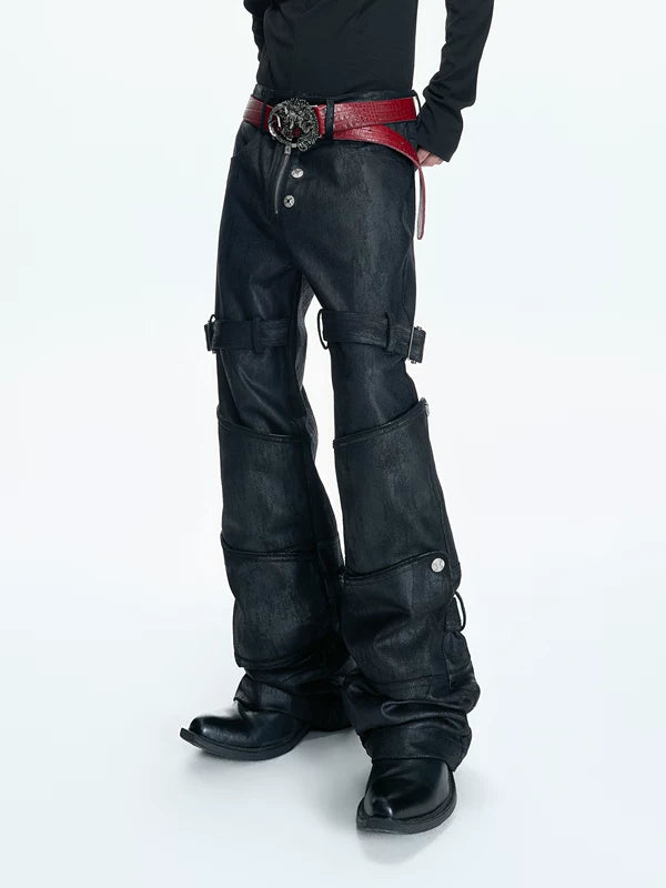 Waxed Distressed Stacked Straight Leg Pants 2