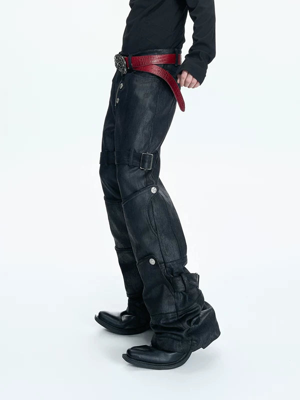 Waxed Distressed Stacked Straight Leg Pants 3