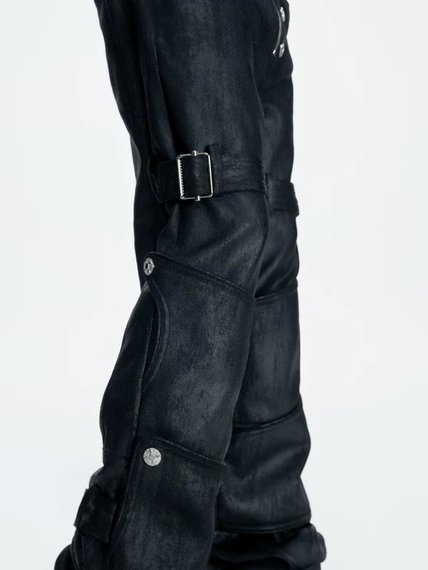 Waxed Distressed Stacked Straight Leg Pants 4
