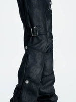 Waxed Distressed Stacked Straight Leg Pants 4
