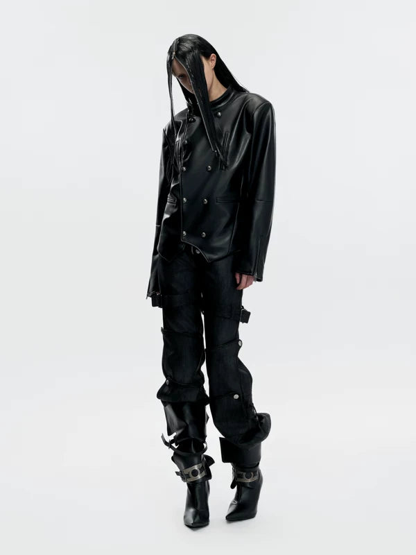 Waxed Distressed Stacked Straight Leg Pants 5