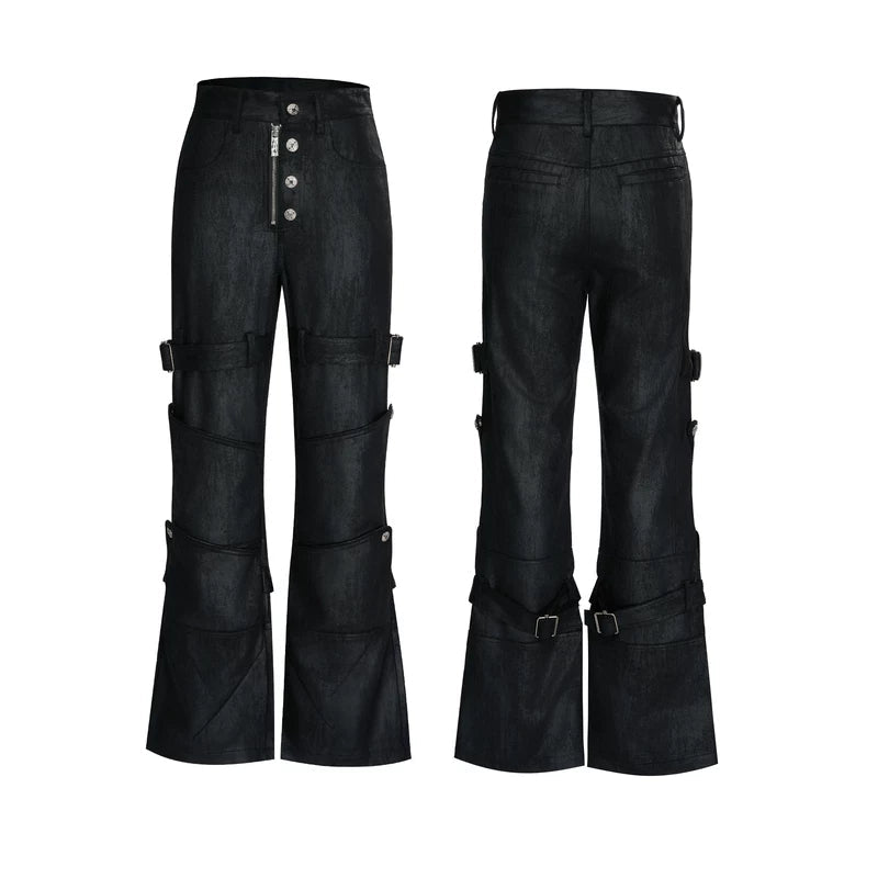 6035341785102,6035341785103,6035341785104,6035341785105, Waxed Distressed Stacked Straight Leg Pants