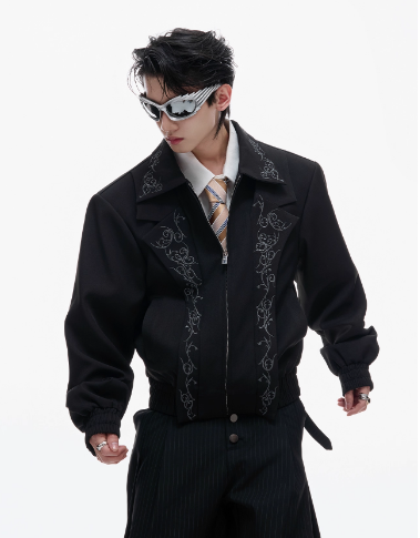 Silhouette Embroidered Lapel Jacket