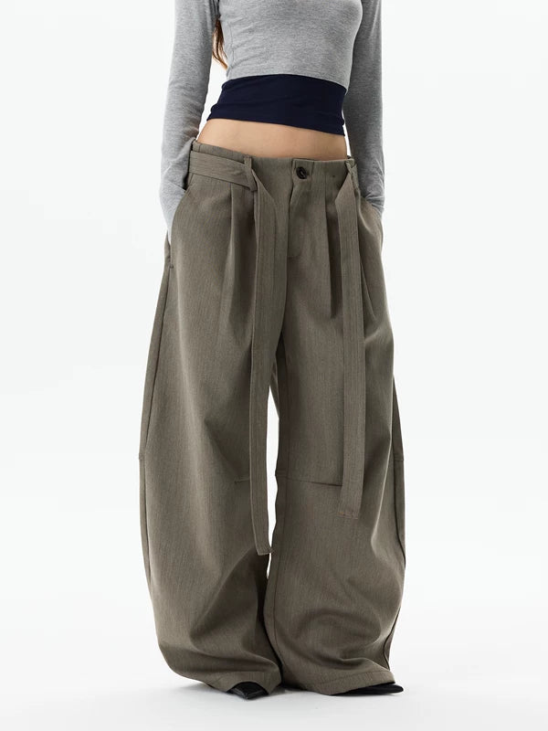 Wide Leg Belted Drape Casual Pants 2