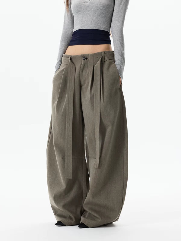 Wide Leg Belted Drape Casual Pants 5