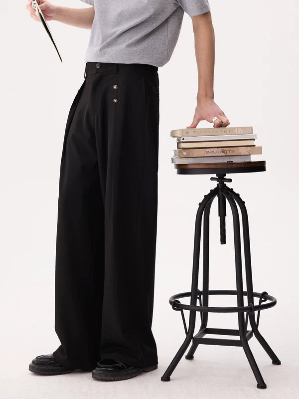 Wide Leg Button Detail Casual Pants 3