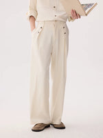 Wide Leg Button Detail Casual Pants 5