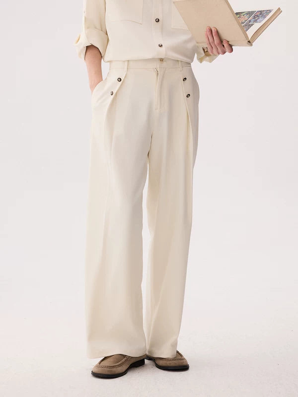Wide Leg Button Detail Casual Pants 5