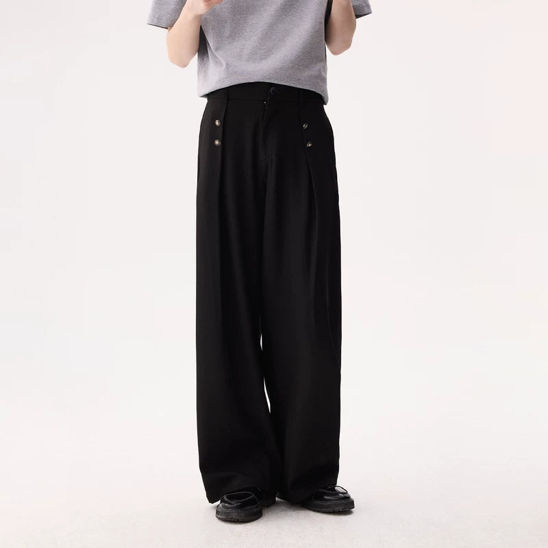 6190669699536,6190669699537,6190669699538,6190669699539, Wide Leg Button Detail Casual Pants