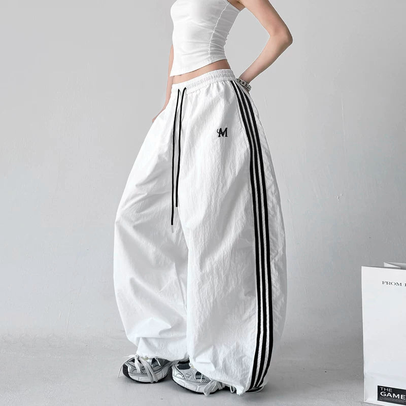 6031596704335,6031596704336,6031596704337,6031596704338, Wide-Leg Casual Pants with Side Stripes