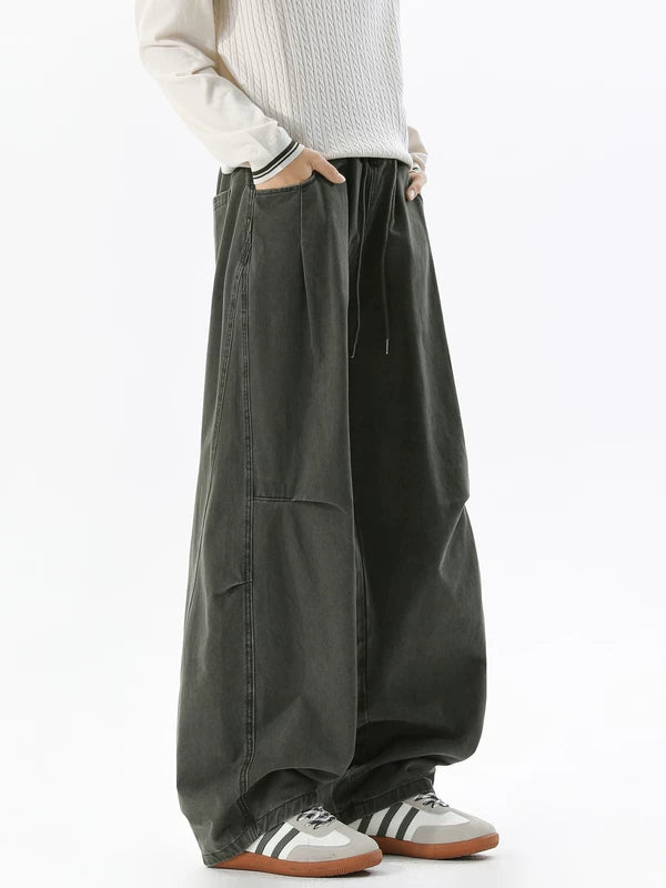 Wide Leg Cotton Drawstring Cargo Pants 5