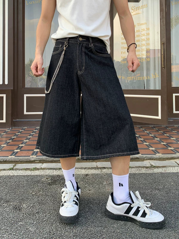 Wide-Leg Cropped Denim Streetwear Pants 3