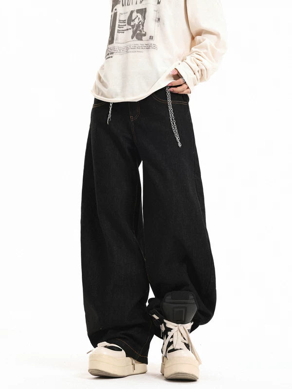 Wide-Leg Curved Hip Hop Jeans Pants 2