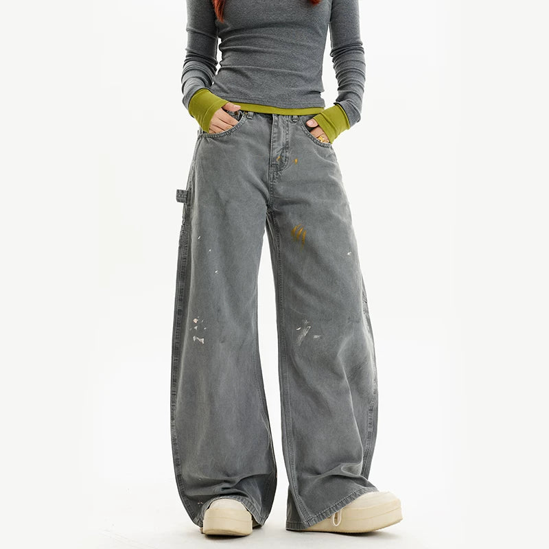 Wide Leg Distressed Paint Splatter Cargo Pants 2