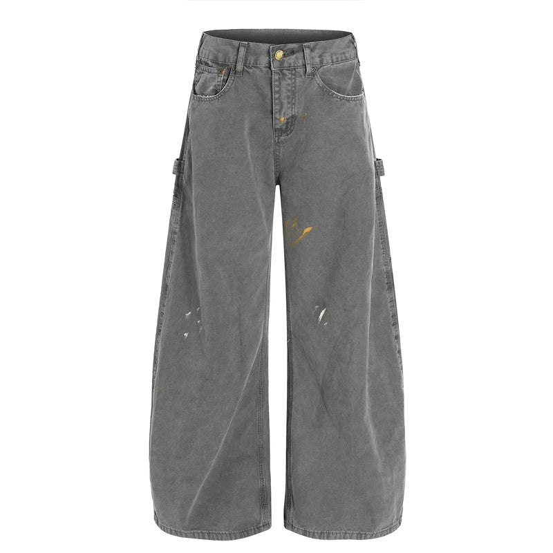 Wide Leg Distressed Paint Splatter Cargo Pants 5