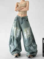 Wide Leg Distressed Paint Splatter Denim Pants 2