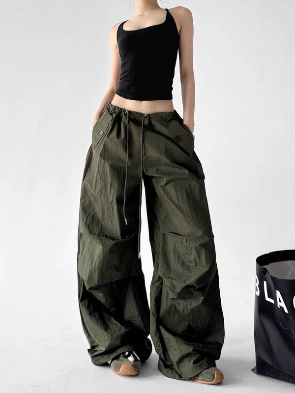 Wide Leg Drawstring Cargo Paratrooper Pants 3