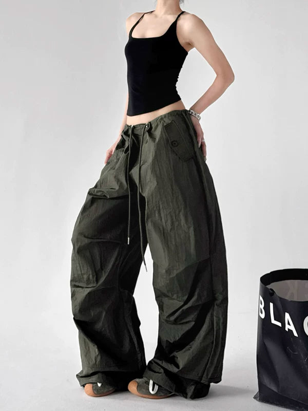 Wide Leg Drawstring Cargo Paratrooper Pants 4