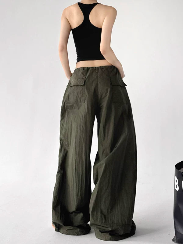 Wide Leg Drawstring Cargo Paratrooper Pants 5