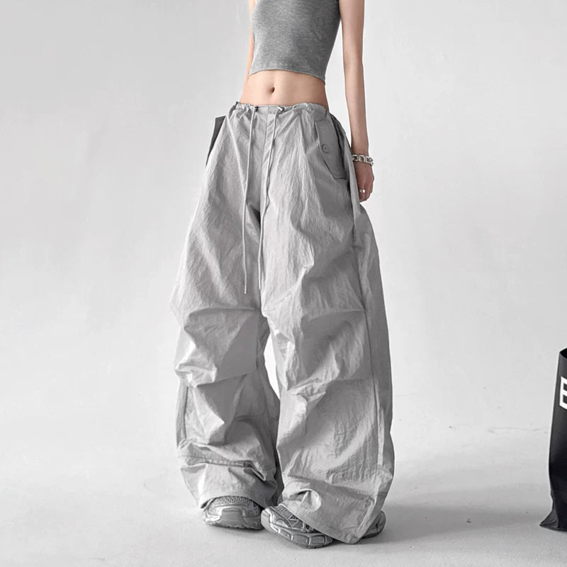 6027853073821,6027853073822,6027853073823,6027853073824,6027853073825,6027853073826,6027853073827,6027853073828, Wide Leg Drawstring Cargo Paratrooper Pants