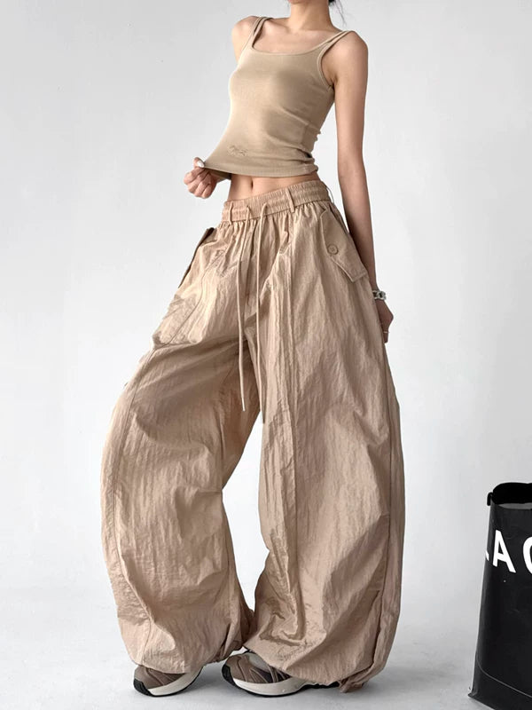 Wide Leg Drawstring Casual Cargo Pants 3