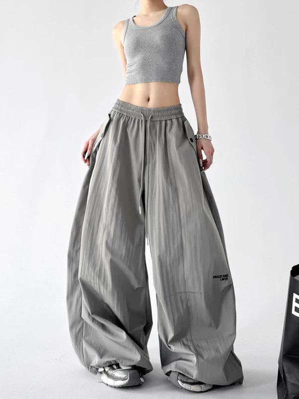Wide Leg Drawstring Paratrooper Cargo Pants 2