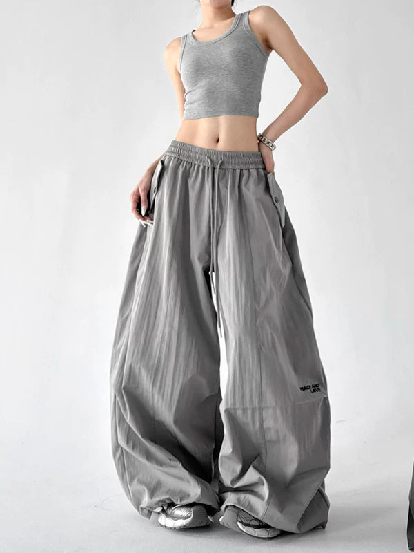 Wide Leg Drawstring Paratrooper Cargo Pants 4