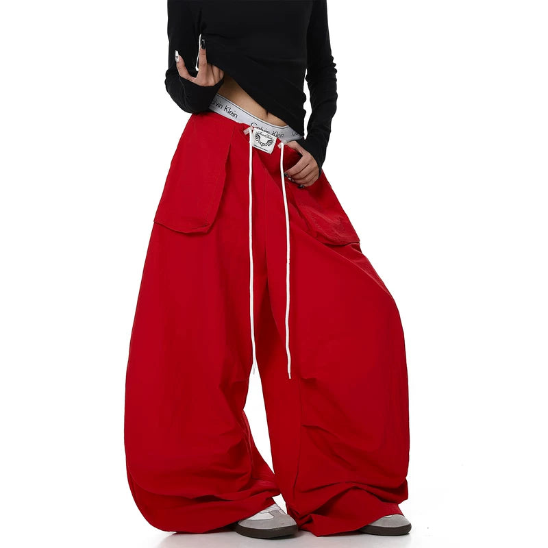Wide Leg Drawstring Paratrooper Dance Pants 2