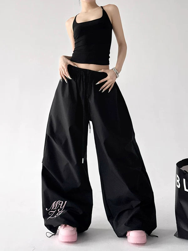 Wide Leg Drawstring Streetwear Cargo Pants 3