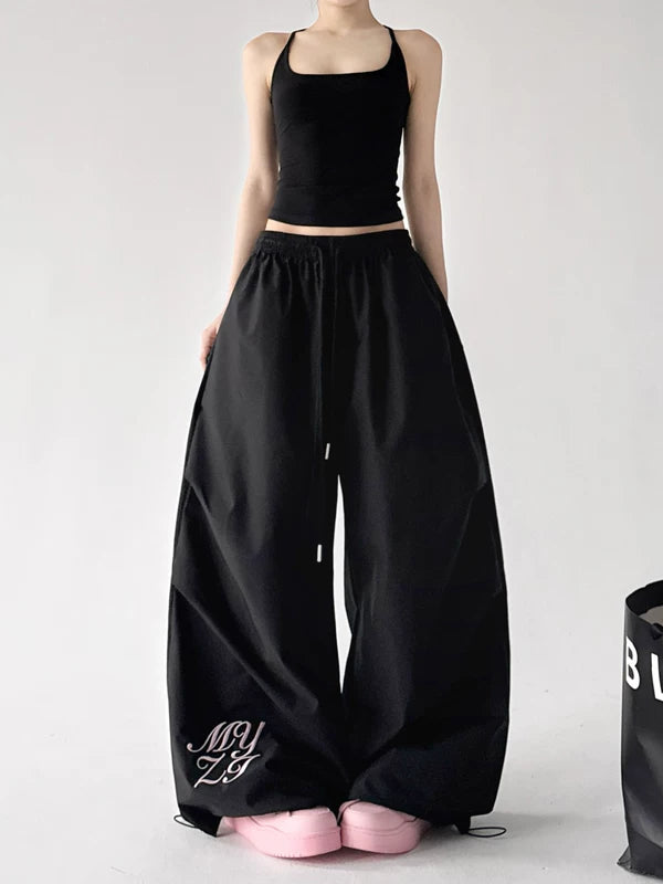 Wide Leg Drawstring Streetwear Cargo Pants 5