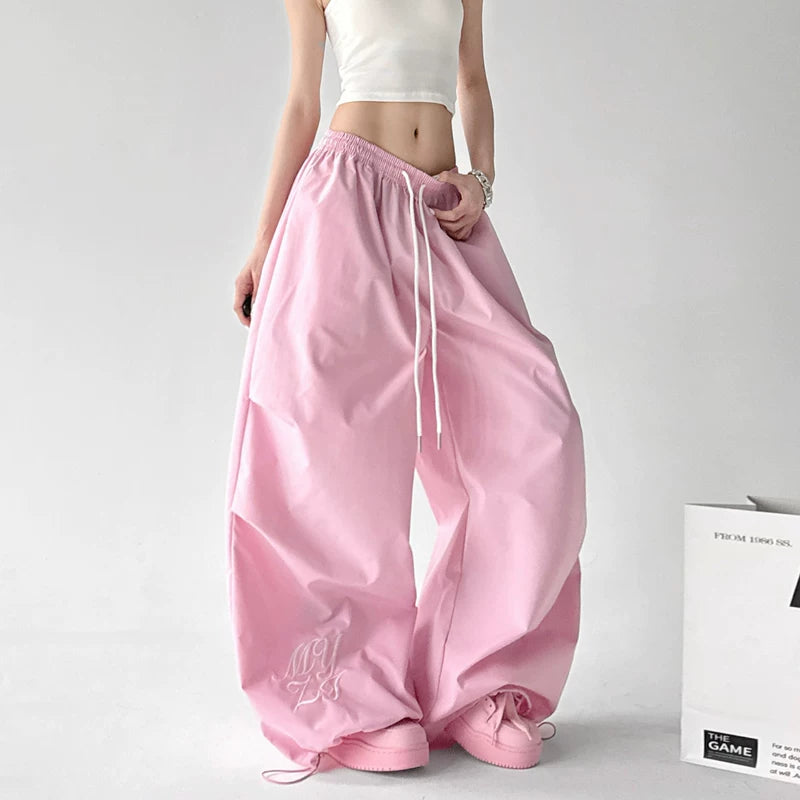 6028948989858,6028948989859,6028948989860,6028948989861, Wide Leg Drawstring Streetwear Cargo Pants