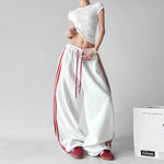 Wide Leg Drawstring Stripe Casual Pants 3