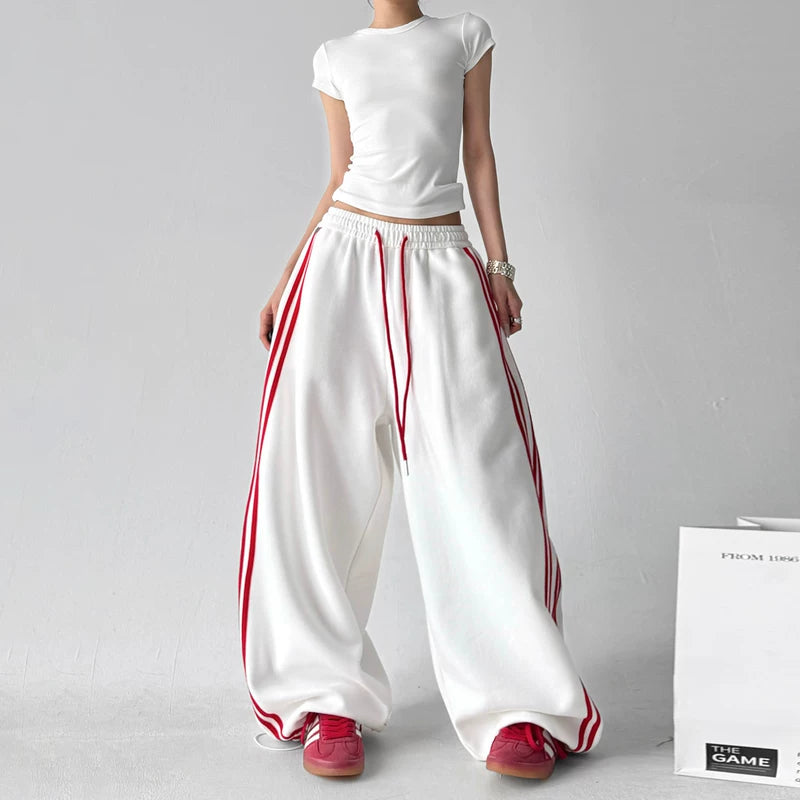Wide Leg Drawstring Stripe Casual Pants 4