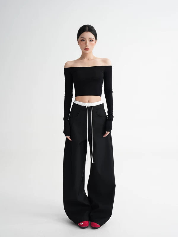 Wide-Leg Drawstring Waist Casual Pants 4