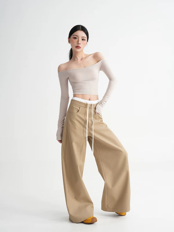 Wide-Leg Drawstring Waist Casual Pants 5
