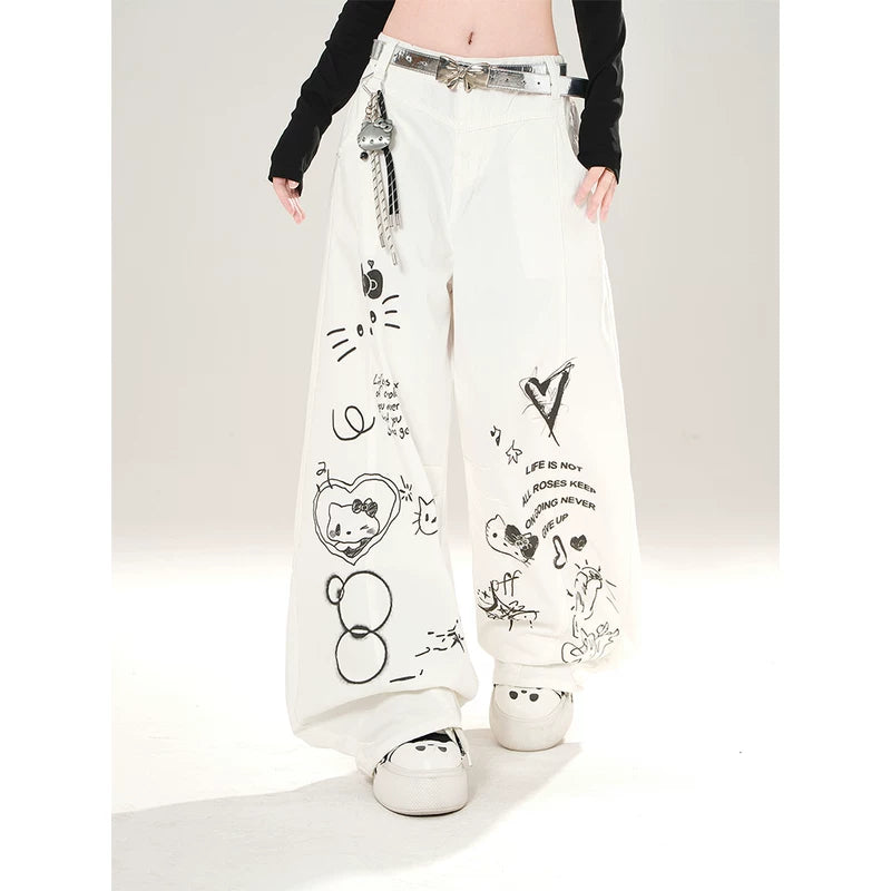 Wide Leg Graphic Print Streetwear Pants 3