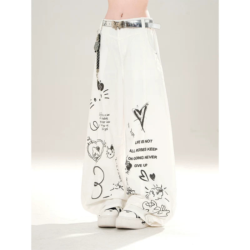 Wide Leg Graphic Print Streetwear Pants 4