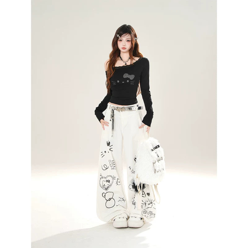Wide Leg Graphic Print Streetwear Pants 5