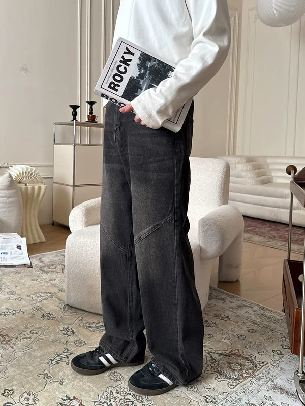 ,6184253135916,6184253135917,6184253135918, Wide Leg Jeans Pants with Diagonal Seams