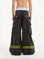 Wide Leg Multi-Pocket Cargo Reflective Pants 4