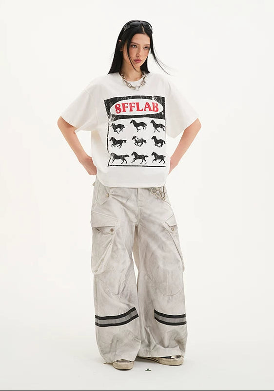 Wide Leg Multi-Pocket Cargo Reflective Pants 5